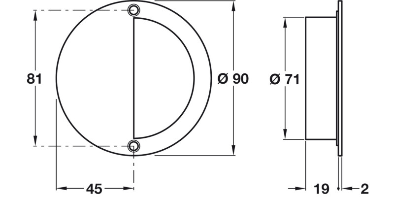 Flush Pull Hdl D90mm 316 PSS