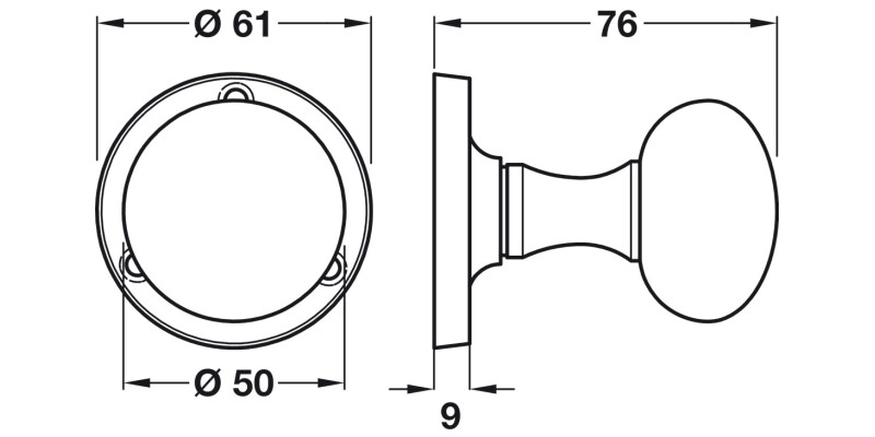Mortice Mush Knob Set D50/61mm ZA PC