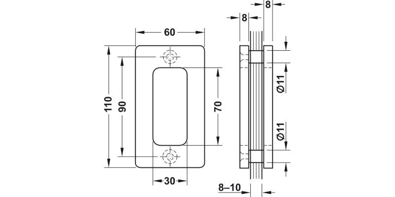 Flush Pull Hdl 60x110mm Brass SNP