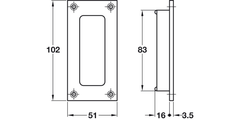 Flush Pull Hdl 102x51mm Brass PB