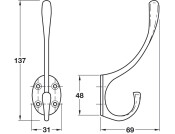 Hemlock Hat+Coat Hook 134x73x34mm Brs PB