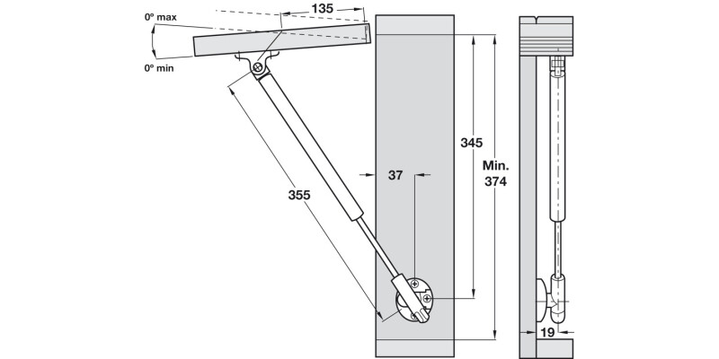Lid Stay Automatic Opening 355mm 120N