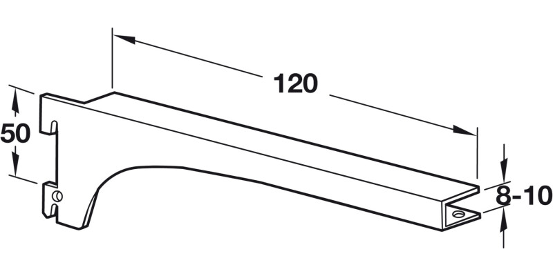 Bracket 8-10mm Gl 120x50mm 55kg Slv 9006