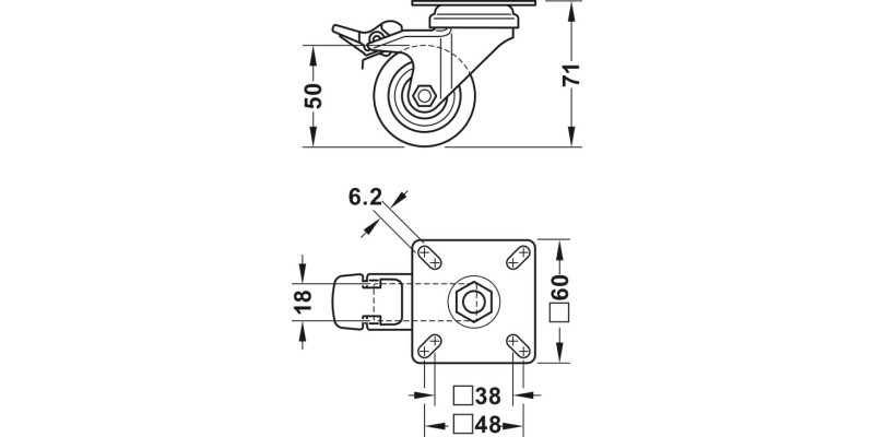 D50mm Castor Swivel w Brake PL Galv