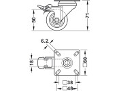 D50mm Castor Swivel w Brake PL Galv