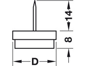 Pin Type Felt Glide D=24mm Pl Wht/Gry