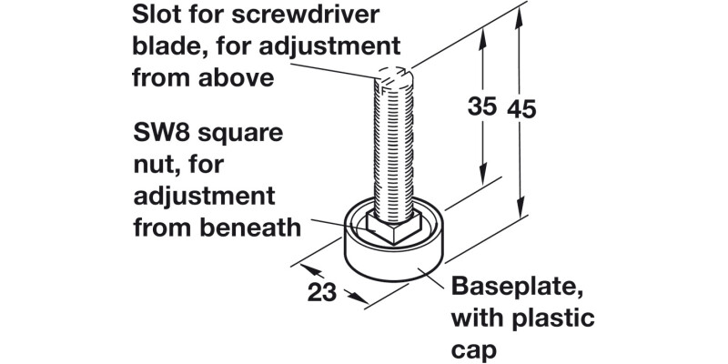 Plinth Adj Fit M8x45mm D23mm Galv St/Blk
