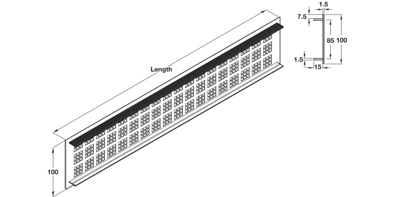 Vent Grille PF Sqr 500x100mm AA Slv F1