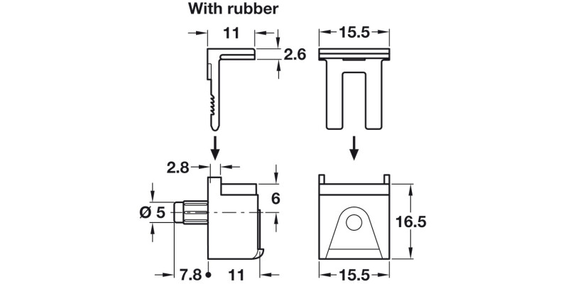 Kubic Gls Shelf Support 4-8mm w Rubber