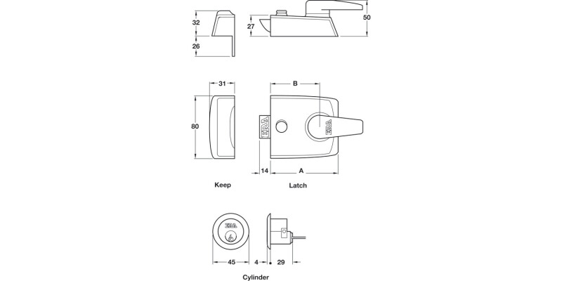 Rim Nightlatch 70/40mm Grey/SC