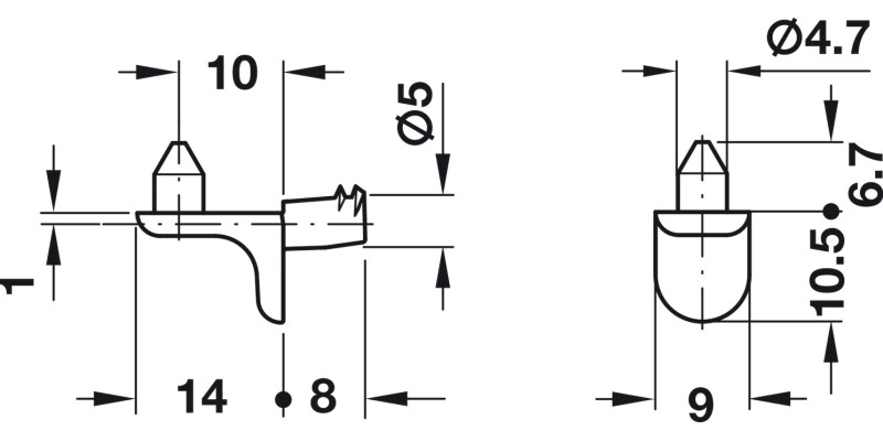 Shelf Support D5mm Plug 125kg ZA NP