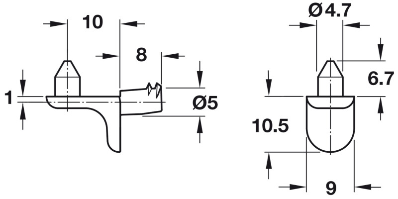 Shelf Support D5mm Plug 125kg ZA NP