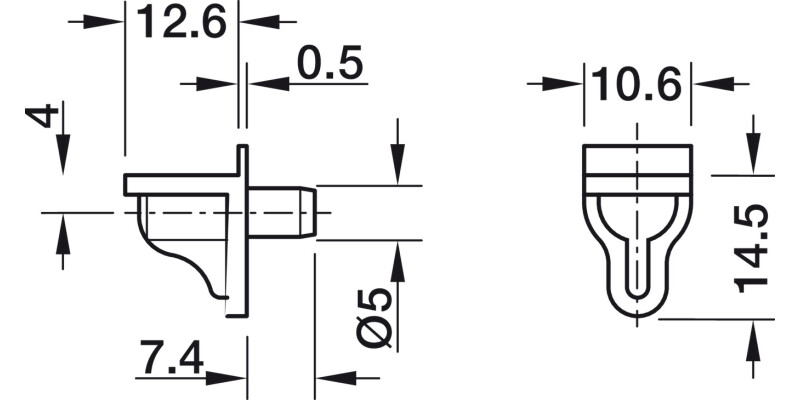 Shelf Support D5mm Plug St Galv/Pl Trans