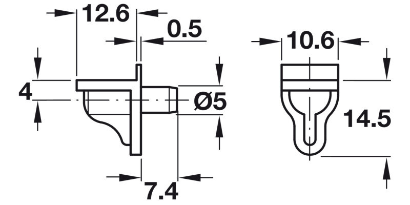 Shelf Support D5mm Plug St Galv/Pl Trans