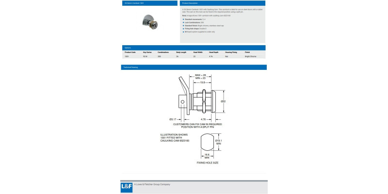 L&F 23-26MM CAMLOCK 1301 WITH CAULKING CAM (KEYED ALIKE)