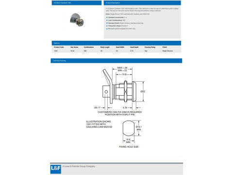L&F 23-26MM CAMLOCK 1301 WITH CAULKING CAM (KEYED ALIKE)