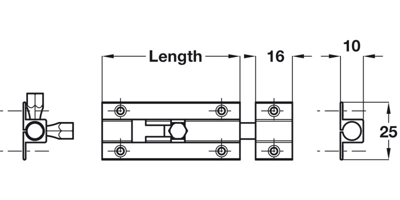 Barrel Bolt w Keep 60mm Brass CP