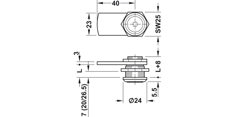 Cam Lock for Square Profile 32.5mm Dir.1