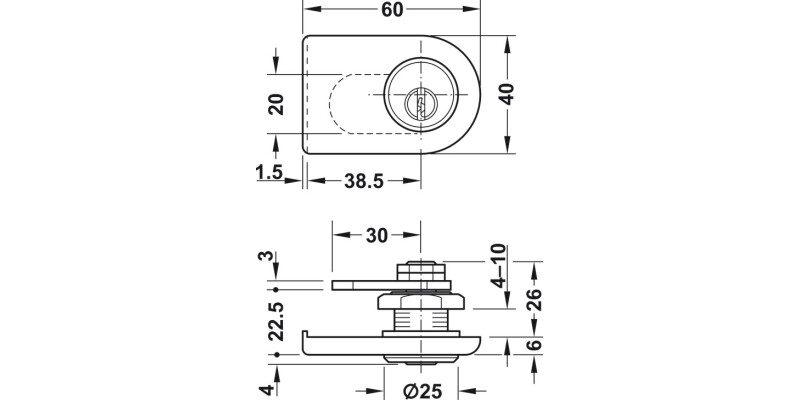 Glass Door Cyl Lever Lock B H1 MNP