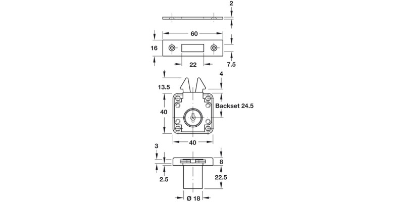 Roller Shutter Rim Lock D18mm MNP FH1