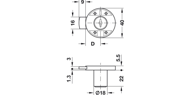 Minilock40 Rim Lock D18mm MNP RH FH1