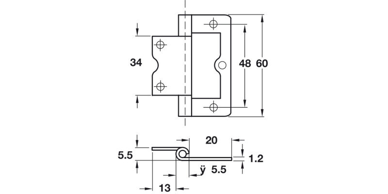 Flush Hinge 60x20mm Inset St FB