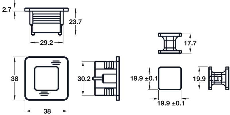 Push in Plus Push Knob Sqr SS Chrome