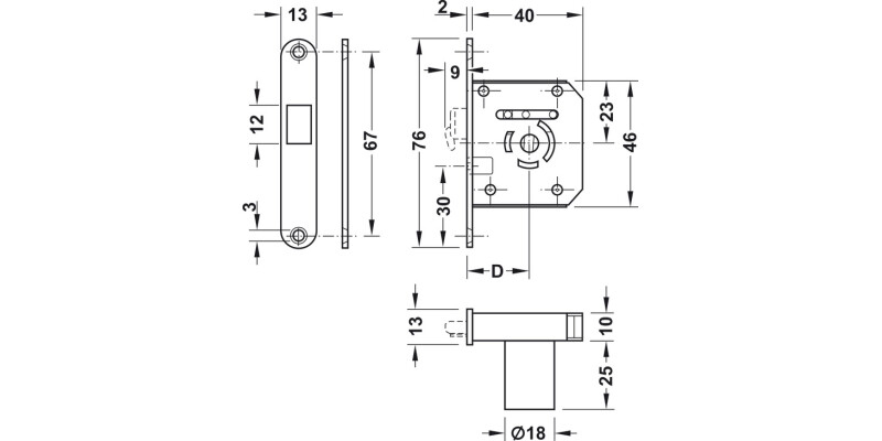 Symo3000 Hook Bolt Mortice Lock 22mm RH