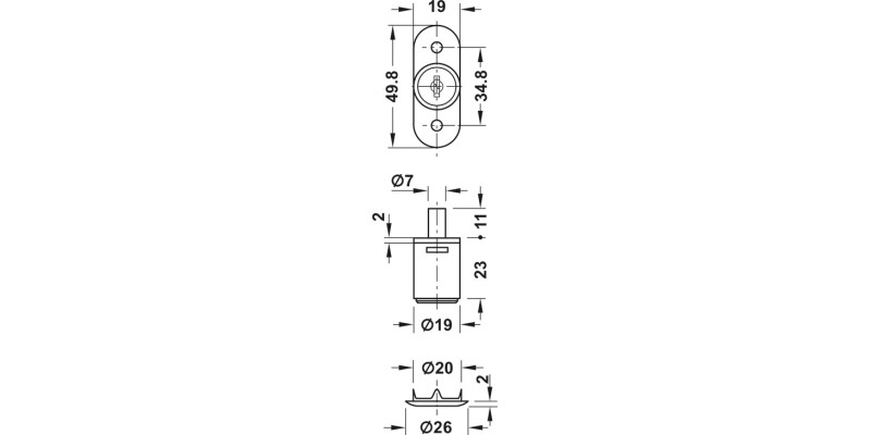 Econo PushButton Cyl Sld Dr Lock D19 KA