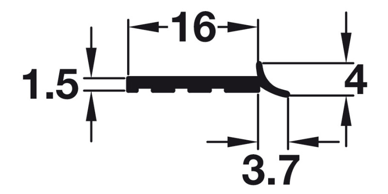 Plinth Seal StickOn 16mm 2500mm Pl Trans