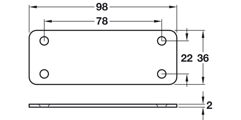 Connecting Plate 4Hole 98x36x2mm St BZP