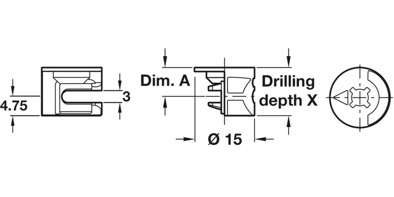 Minifix 16 Housing 15mm wo Rim Bright