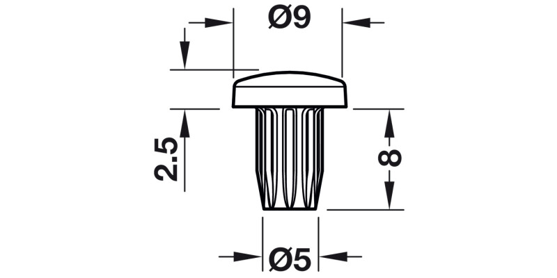 Door Buffer D5x2.5mm Plug-in Pl Mid Gry
