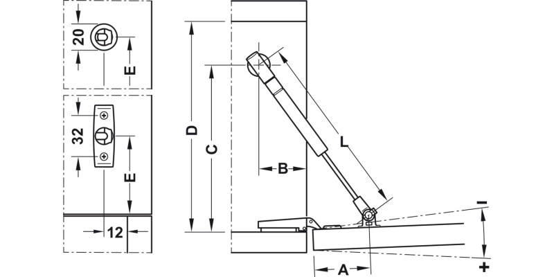 K12 Adj DropDown Flap Stay 355mm Slv/Gry