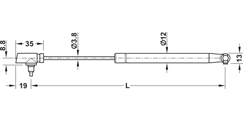 K12 Adj Auto Lid Stay 244mm 100N Slv/Gry