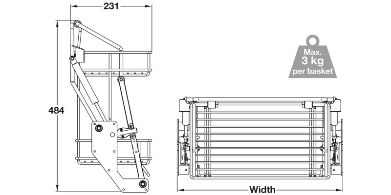 Wire Pull Down Shelf 2-Tier Gas 500mm CP