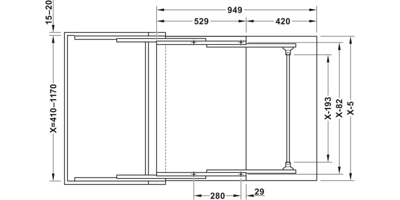 LUNCH PO Table Fitting 60kg 900mm St/AA