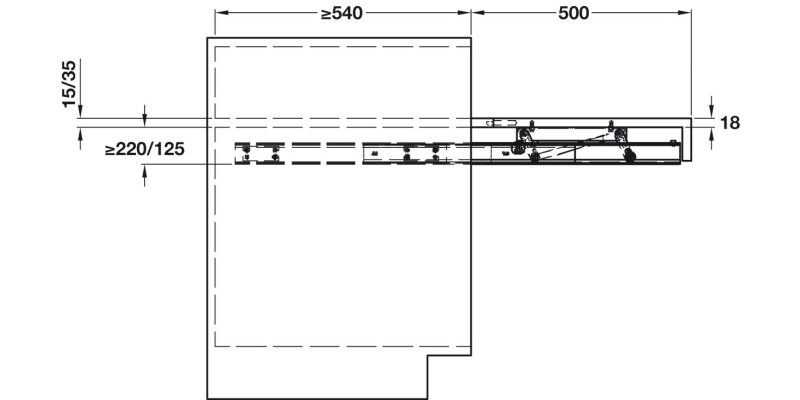 OPLA FOLDING PO W/T w Shelf 220/600mm