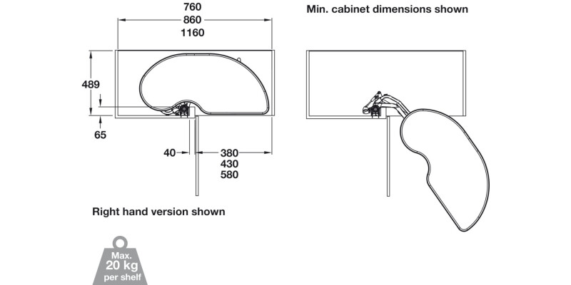 Fly Moon3 PO Corner LH 400mm Wht/Chr