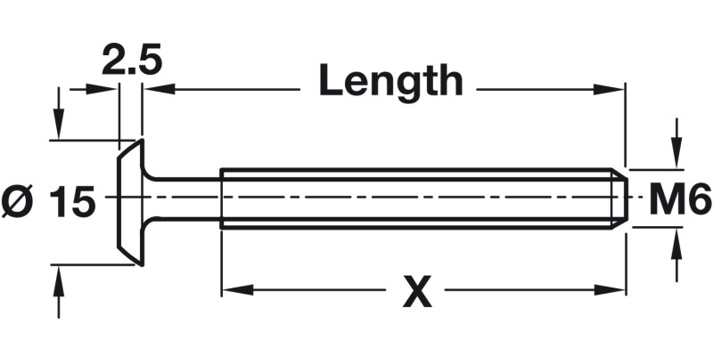 Connecting Bolt Flat End M6x30mm St BZP