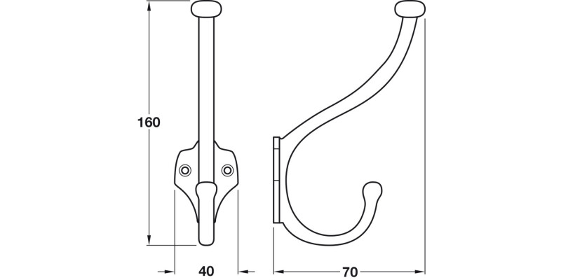 Allia Hat+Coat Hook 160x40x70mm C.Iron