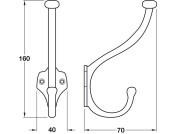 Allia Hat+Coat Hook 160x40x70mm C.Iron