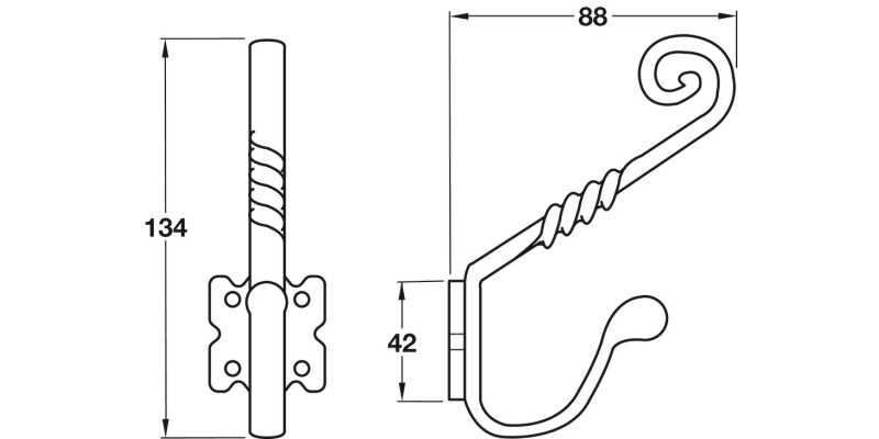 Hat+Coat Hook 134x88x42mm Iron BA