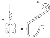 Hat+Coat Hook 134x88x42mm Iron BA