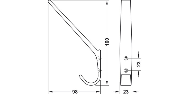 Hat+Coat Hook 160x98x23mm 23mm cc Pl Blk
