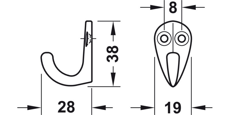 Coat Hook Sgl 36x19x30mm Alu Pol