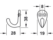 Coat Hook Sgl 36x19x30mm Alu Pol