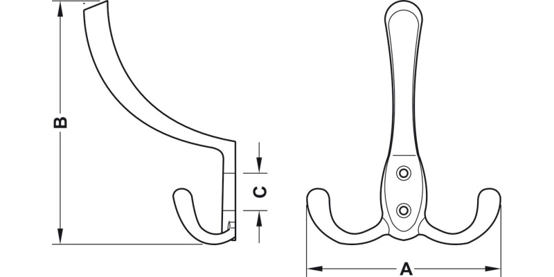 Hat+Coat Hook 75x123x20mm ZA Pol Brs Plt