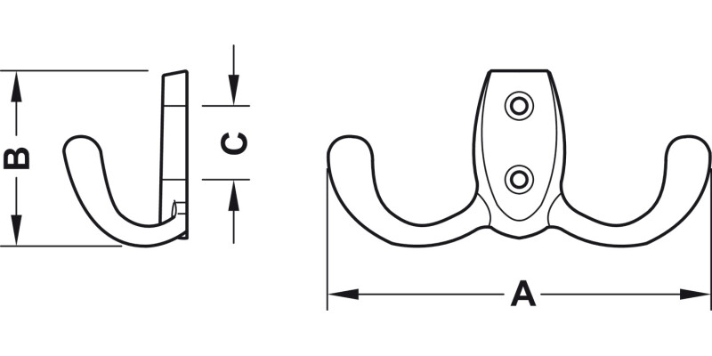 Coat Hook Dbl 76x46x20mm ZA Brz Bru