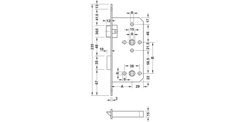 Startec Mortice Bathlock Rad 55/84mm Blk